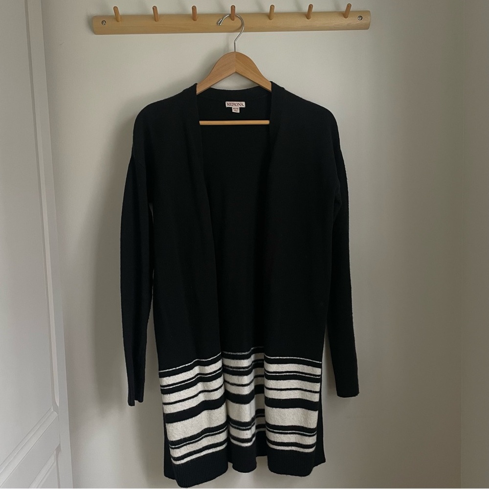 Merona Black and White Striped Women's Cardigan
